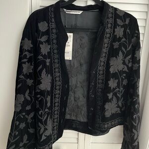 Zara Black Floral Embroidered Blazer